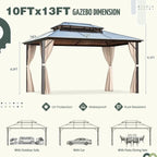 EROMMY Pavillon mit festem Dach, Outdoor-Pergola mit Doppeldach, Netzvorhängen und Vorhängen, robustes Vordach für Terrasse, Garten und Poolpartys