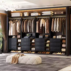 Besiost Set of 4 Closet Organizer with Wooden Drawers and Hanging Rods