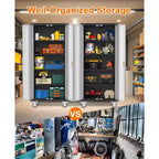 Garagekast met wielen en gatenbord, afsluitbare metalen opbergkast van 72 inch hoog met 2 deuren en 4 verstelbare planken voor garage en werkplaats