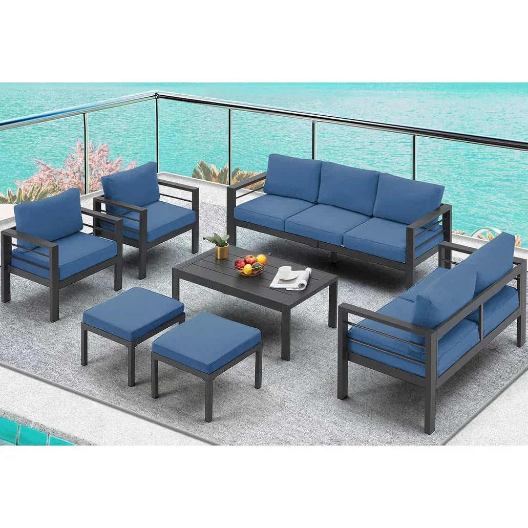 AECOJOY 7-teiliges Aluminiummöbel-Set für die Terrasse, Outdoor-Sitzgruppe