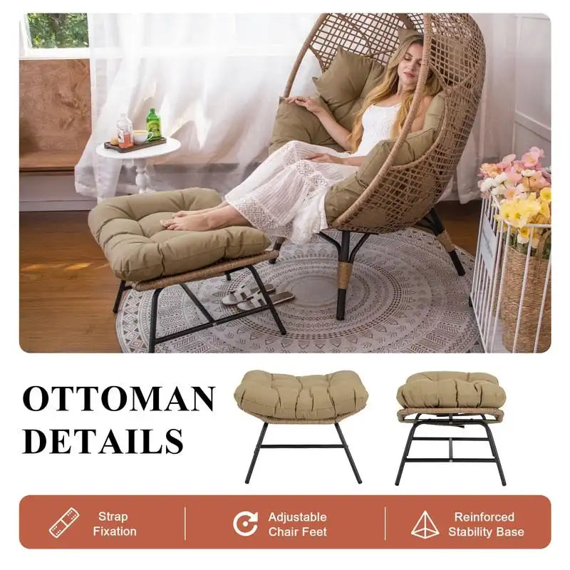 Fauteuil œuf d’intérieur FINCATI, fauteuil œuf d’extérieur supportant 440 lbs, fauteuil œuf surdimensionné avec pouf, fauteuil œuf luxueux et confortable avec repose-pieds