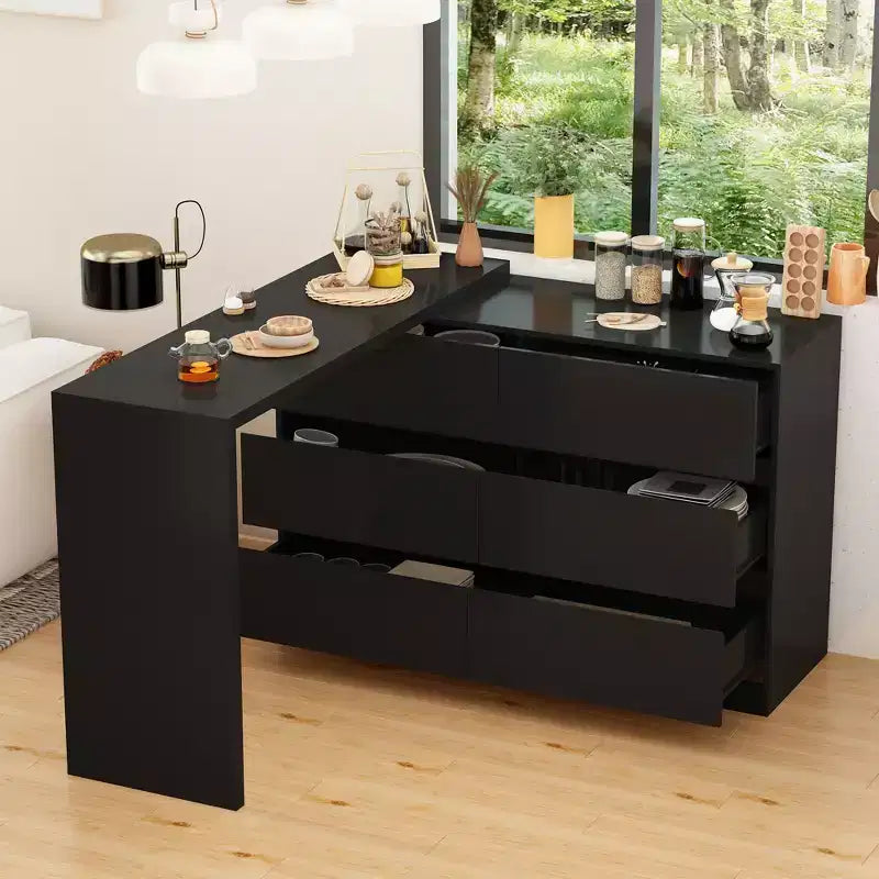 Buffet bahut intelligent pivotant/extensible avec 6 tiroirs, plateau extensible, tapis antidérapant, table à manger pivotante, garde-manger îlot de cuisine