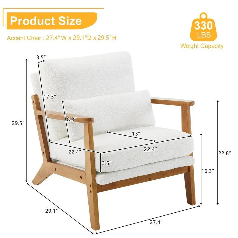 Polster-Sessel aus Leinenmischgewebe mit Holzbeinen und einem Kissen, Beige
