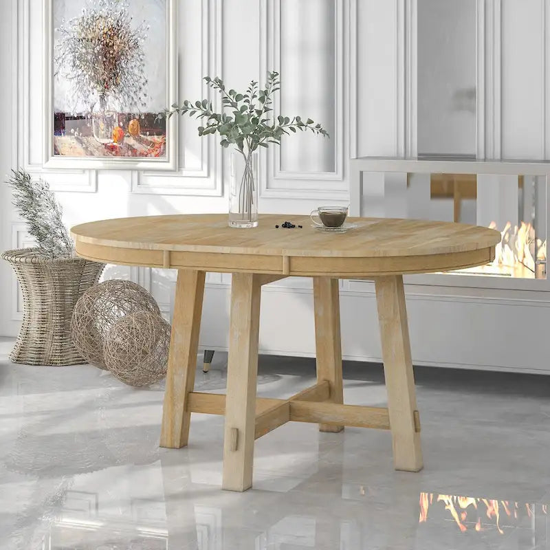 Table de salle à manger ronde extensible de style champêtre avec rallonge de 16 po, table de cuisine en bois