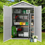 Opslagschuur van 6 ft x 4 ft/6 ft x 8 ft/8 ft x 6 ft/8 ft x 10 ft, weerbestendig kunststofhars voor buiten met vloer, gereedschapsschuur met puntdak