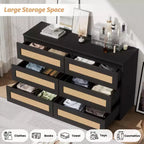 Rattan-Kommode fürs Schlafzimmer mit 6 Schubladen, 119 cm breite moderne Kommode im Landhausstil, Holzschrank mit Stauraum-Organizer für Kleiderschrank, Wohnzimmer und Flur