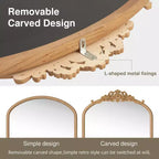 Miroir mural avec cadre en bois en forme d’arche classique sculptée et partie inférieure en rotin, marron, 37 in. W x 71 in. H