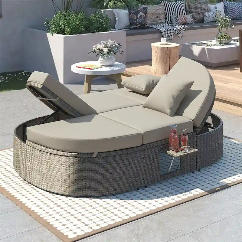 Outdoor-Sonnenliege für die Terrasse, 2-Personen-Tagesbett mit Polstern und Kissen