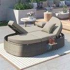 Outdoor-Sonnenliege für die Terrasse, 2-Personen-Tagesbett mit Polstern und Kissen