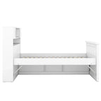 Lit plateforme de capitaine Twin/Full avec 4 tiroirs et étagères de rangement, structure en bois massif avec tête de lit bibliothèque et rangements