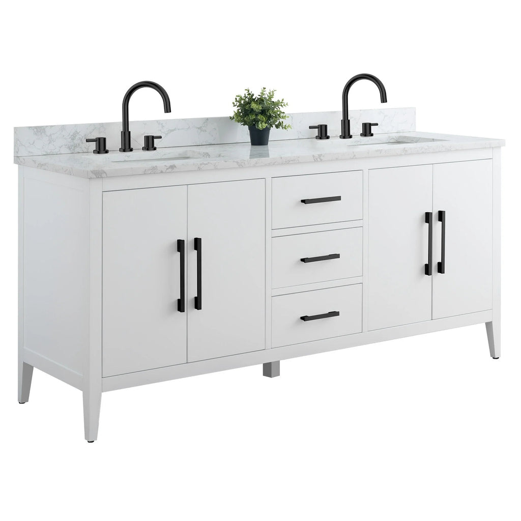 Vanity Art 72 badkamermeubel met dubbele wastafel en blad van composietmarmer