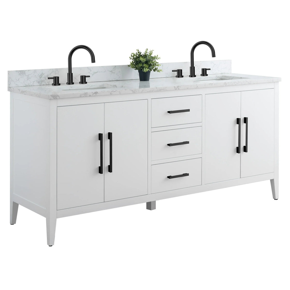 Vanity Art 72 badkamermeubel met dubbele wastafel en blad van composietmarmer