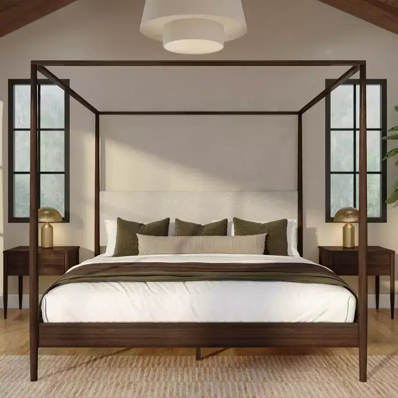 Harbor-Himmelbett in Kingsize mit gepolstertem Kopfteil, Blond/Swiss Coffee (MD2411-01)