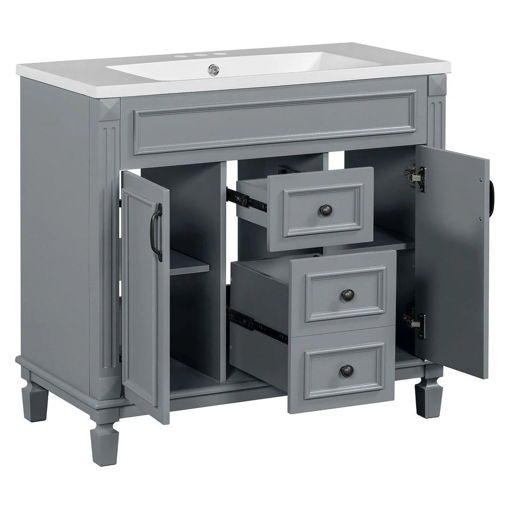 Meuble-lavabo moderne de salle de bains de 36 po avec vasque sur plan, armoire à miroir, 2 portes et 2 tiroirs