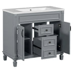 Meuble-lavabo moderne de salle de bains de 36 po avec vasque sur plan, armoire à miroir, 2 portes et 2 tiroirs