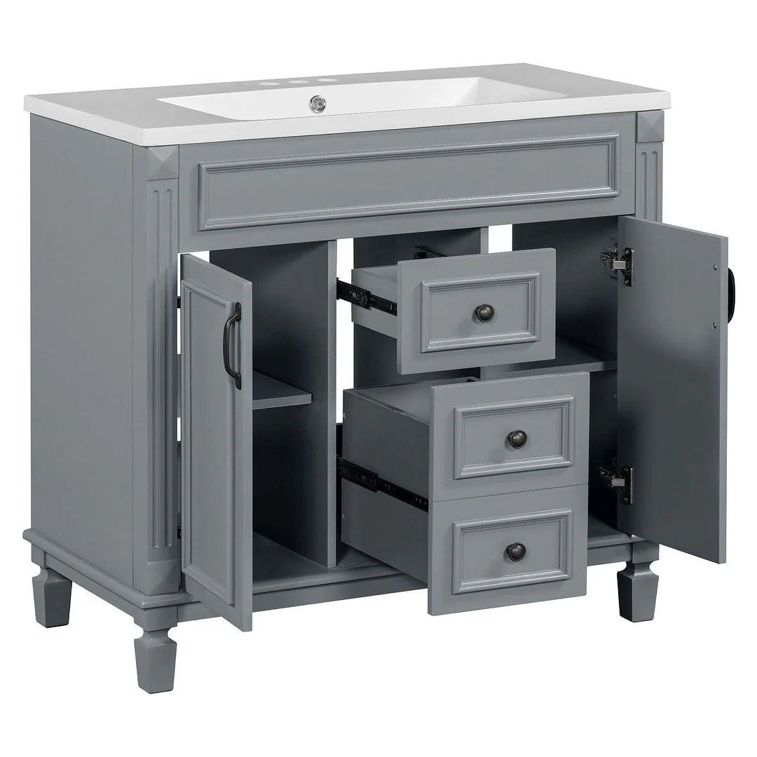 Meuble-lavabo moderne de salle de bains de 36 po avec vasque sur plan, armoire à miroir, 2 portes et 2 tiroirs