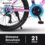 Okak 24/26-Zoll-Mountainbike mit 21 Gängen und Scheibenbremsen an Vorder- und Hinterrad, Kinderfahrrad mit 100-mm-Federgabel, Dirtbike für Jugendliche und Frauen