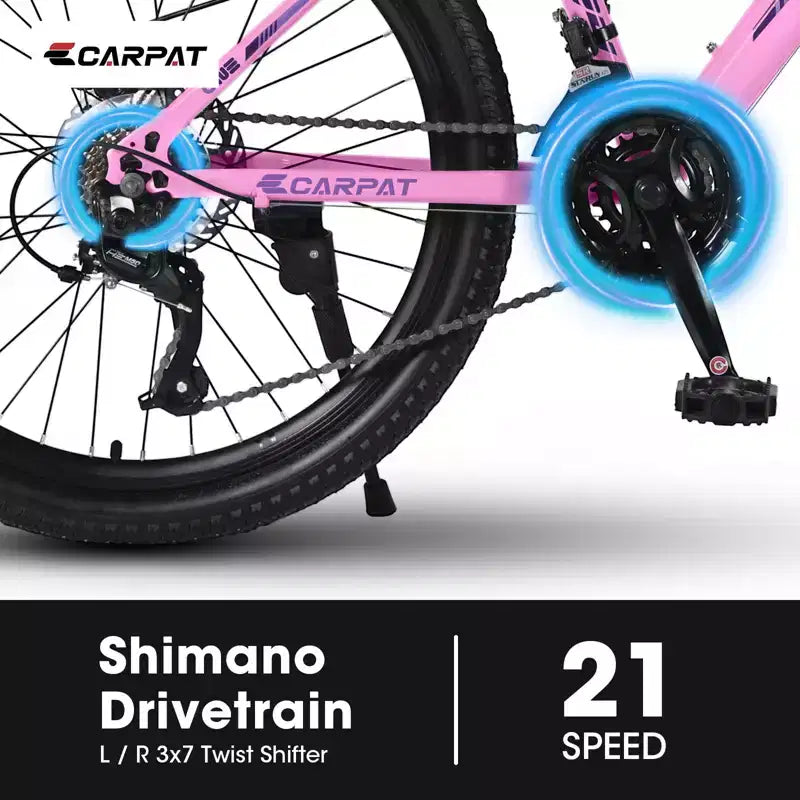 Okak 24/26-Zoll-Mountainbike mit 21 Gängen und Scheibenbremsen an Vorder- und Hinterrad, Kinderfahrrad mit 100-mm-Federgabel, Dirtbike für Jugendliche und Frauen