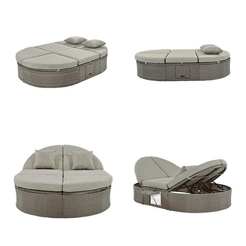 Outdoor-Sonnenliege für die Terrasse, 2-Personen-Tagesbett mit Polstern und Kissen