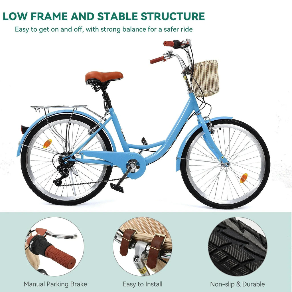 Moasis24/ 26-Zoll-Cruiser-Fahrrad mit 7 Gängen, verstellbarem Durchstieg, Pendlerfahrrad