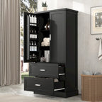 Armoire haute de rangement pour salle de bains, avec deux portes et tiroirs, étagère réglable, panneau MDF