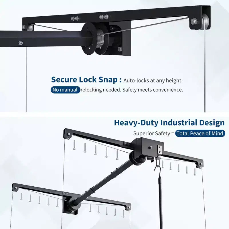 Adjustable Heavy-Duty Overhead Garage Storage Rack, Ceiling-Mounted with Safety Lock, 250 lb Capacity for Bins, Tools, Bikes, and Garage