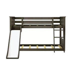 Twin Over Twin Low Bunk With Easy Slide & Black & White Farmhouse Curtain