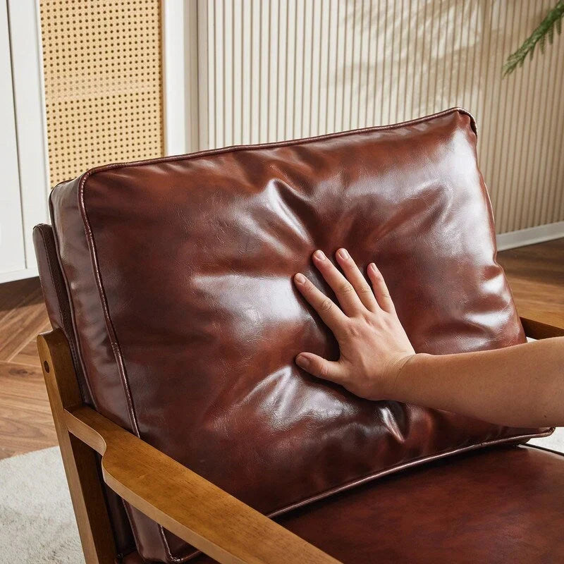 Polster-Sessel aus Leinenmischgewebe mit Holzbeinen und einem Kissen, Beige