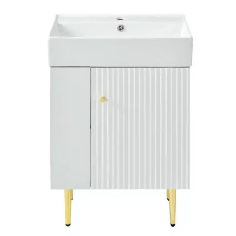 Meuble-lavabo de salle de bains blanc de 21,6, ensemble meuble, meuble de rangement de salle de bains, lavabo simple en céramique, rangement à gauche