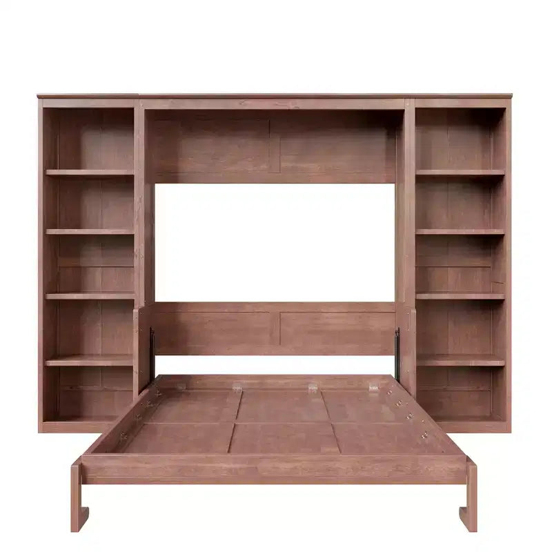 Murphy-Bett in Full-/Queen-Größe, platzsparendes Wandbett mit Schreibtisch und Bücherregal, Dunkelbraun – ModernLuxe
