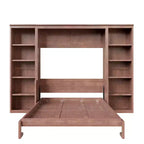 Murphy-Bett in Full-/Queen-Größe, platzsparendes Wandbett mit Schreibtisch und Bücherregal, Dunkelbraun – ModernLuxe