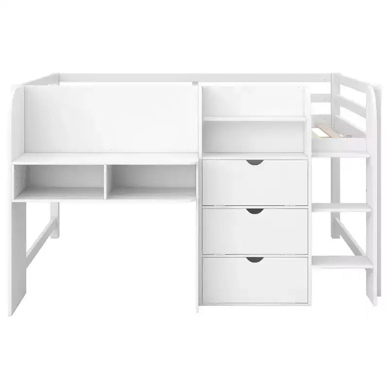 Laag stapelbed in roze/wit met bureau, opbergruimte en whiteboard - C voor 1 persoon, eenpersoonsbed