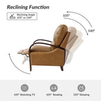 Alex moderner Relaxsessel im Mid-Century-Stil aus echtem Zigarrenleder mit manueller Verstellung und geschwungenen Holzarmlehnen