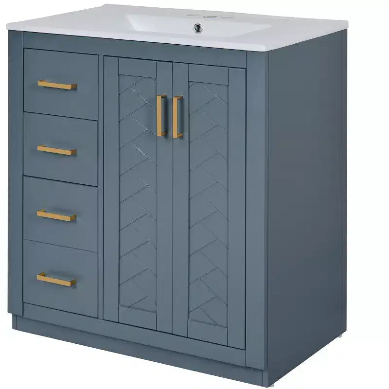30 Einzelwaschbecken-Badezimmerwaschtisch mit Unterschrank und 3 Schubladen - Schwarz / Blau / Grün / Indigo / Weiß
