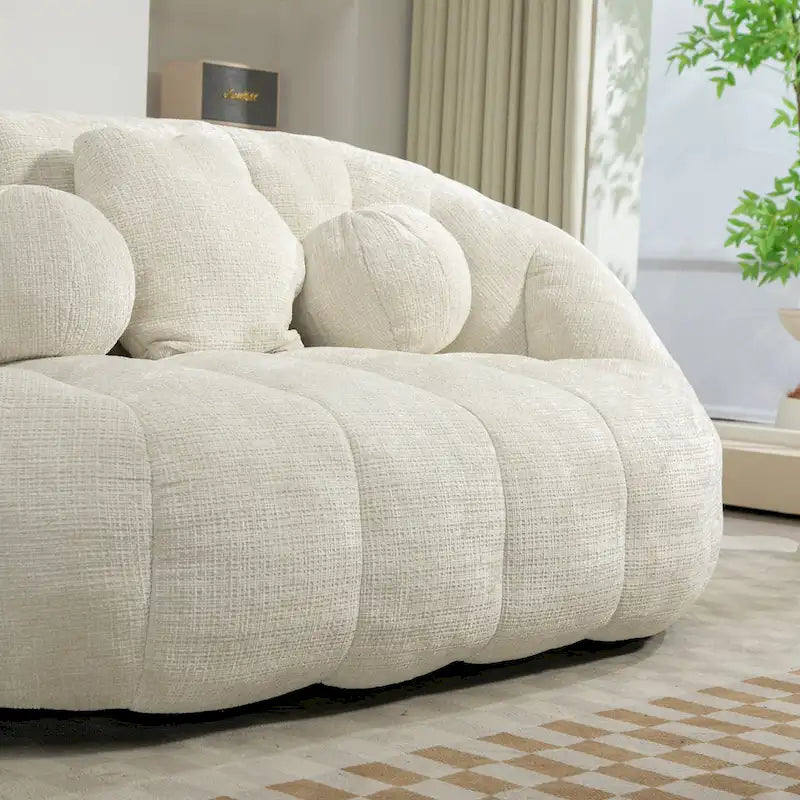 Weißer, 63,78 Zoll großer, mit Chenille bezogener Loungesessel mit hochdichtem Schaumstoff