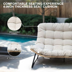 Fauteuil double Papasan avec coussin, rotin PE toutes saisons et structure en métal, pour intérieur et extérieur