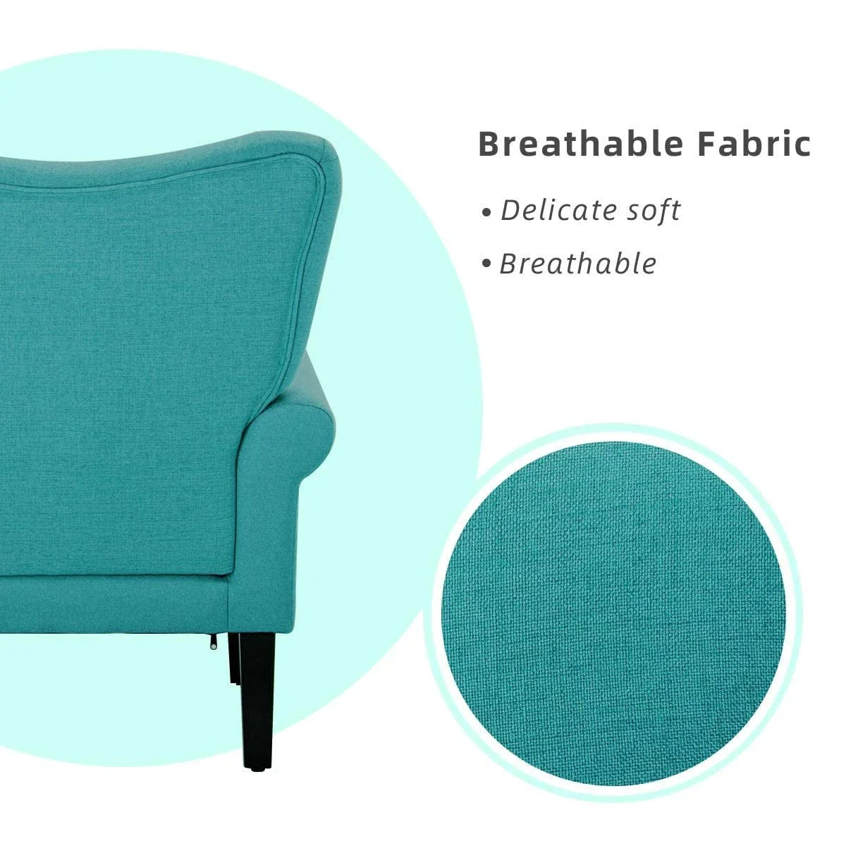 Erommy moderne accentstoel, fauteuil met hoge rugleuning, gestoffeerde stoffen fauteuil met knopen en houten poten voor de woonkamer