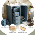 30 Einzelwaschbecken-Badezimmerwaschtisch mit Unterschrank und 3 Schubladen - Schwarz / Blau / Grün / Indigo / Weiß