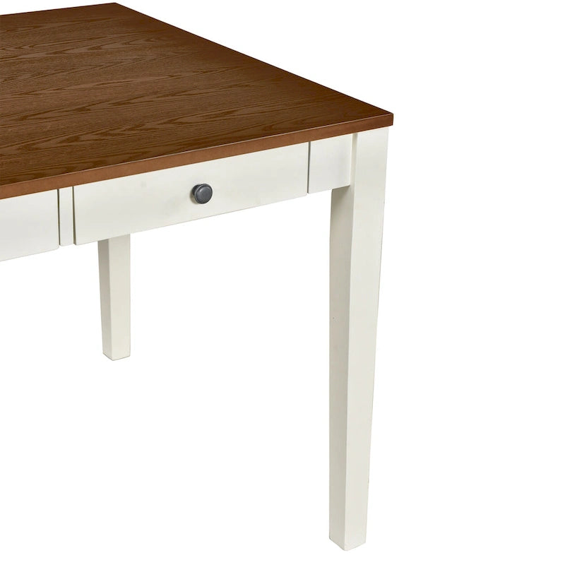 6-delige houten eetkamerset met 4 stoelen en bank, tafel met lade