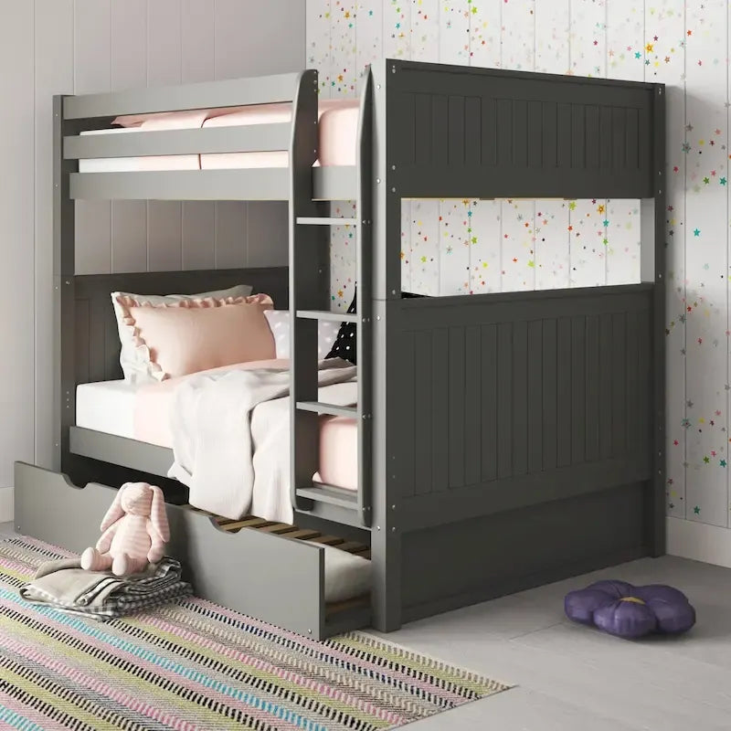 Camaflexi Etagenbett Full über Full mit ausziehbarem Twin-Bett – Kopfteil mit Paneelen