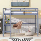 Okak Hochbett im minimalistischen Loft-Stil mit Leiter, Hochbett aus Gummibaumholz für eine Person mit Sicherheitsgeländer und integriertem Schreibtisch, Bettgestell für Kinder und Jugendliche