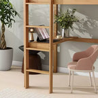 Okak Hochbett im minimalistischen Loft-Stil mit Leiter, Hochbett aus Gummibaumholz für eine Person mit Sicherheitsgeländer und integriertem Schreibtisch, Bettgestell für Kinder und Jugendliche