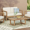 Ensemble de mobilier de patio en bois d’acacia, ensemble d’extérieur avec table basse et coussins moelleux pour jardin, véranda et balcon, beige - Merax