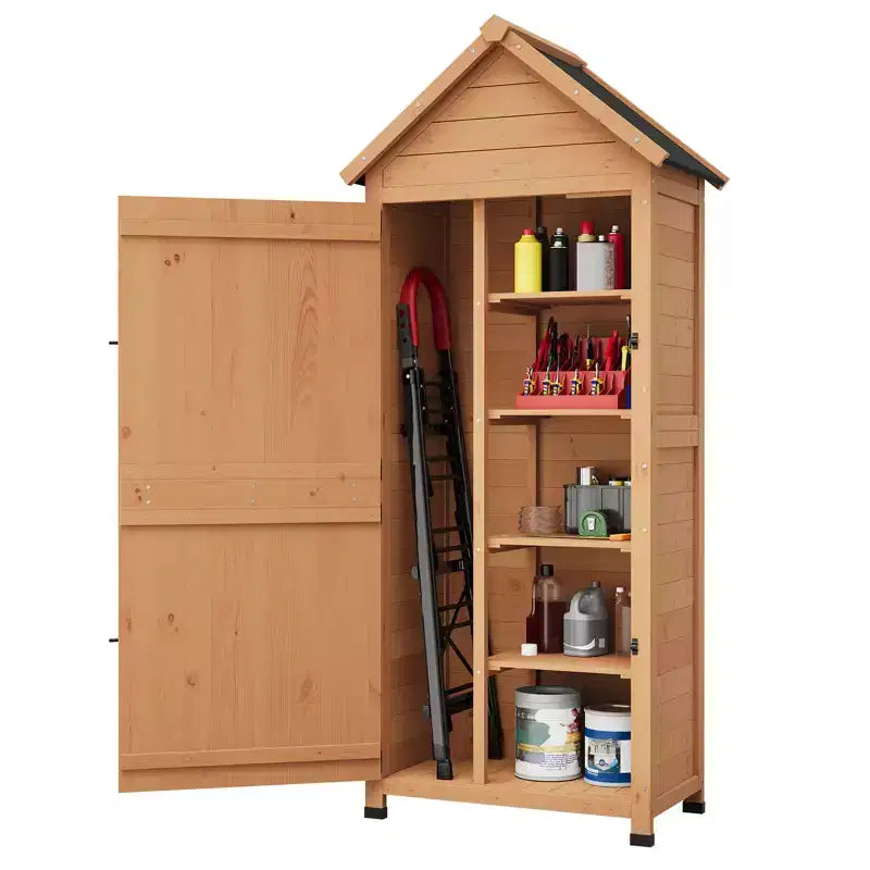 Wasserdichter Werkzeugschrank aus Holz für den Außenbereich, abschließbare Doppeltüren, 3 verstellbare Regalböden und Schrägdach, platzsparender Stauraum für Terrasse, Hof oder Rasen
