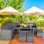Costway Ensemble repas de jardin en rotin de 7 pièces, canapé d’angle, canapé et pouf — Voir les détails