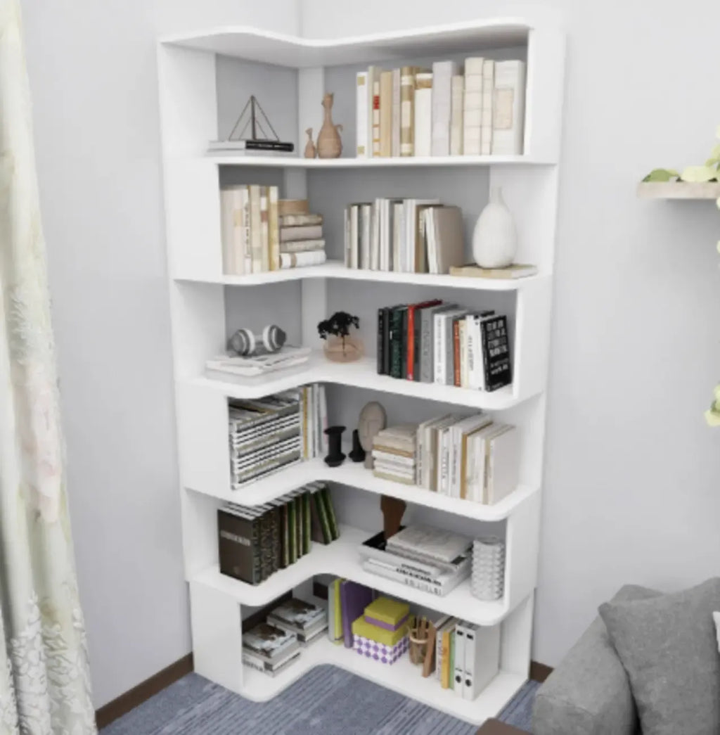 Eckbücherregal aus Holzwerkstoff mit 6 Ablagen