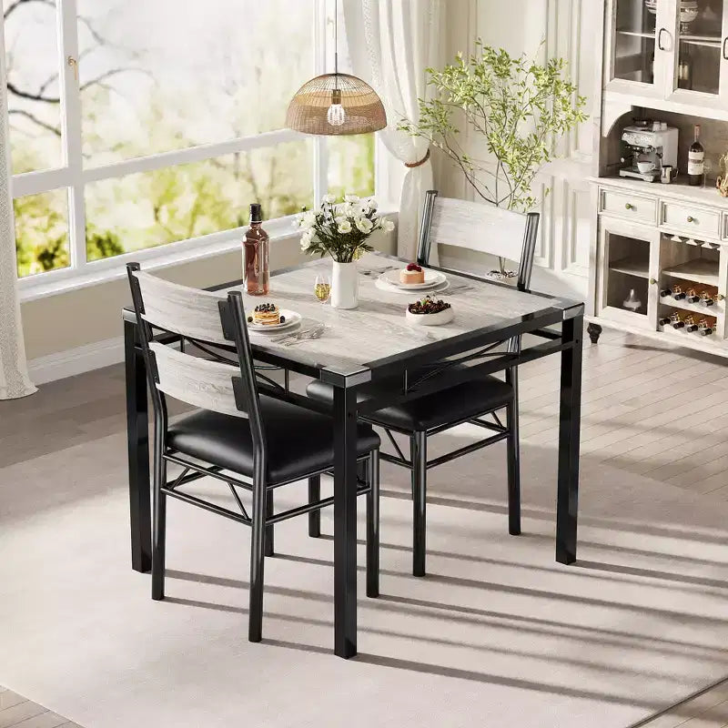 Ensemble de table à manger pour 4 personnes avec 4 chaises rembourrées, ensemble de table de cuisine en bois de 5 pièces avec protection d’angle pour cuisine, appartement ou petit espace