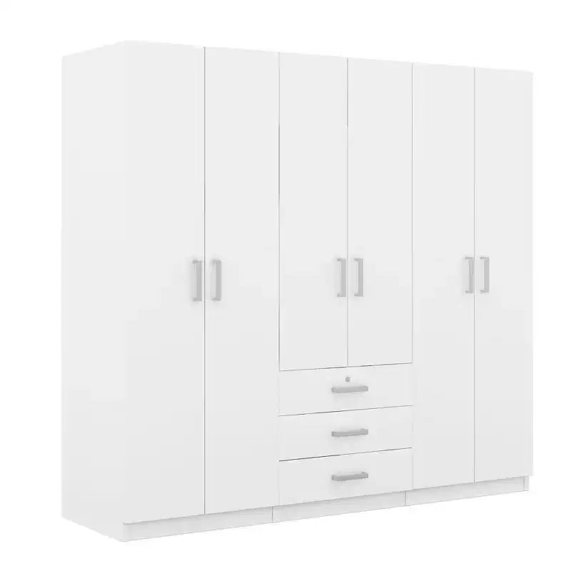 Houten kledingkast met 6 deuren en laden voor de slaapkamer