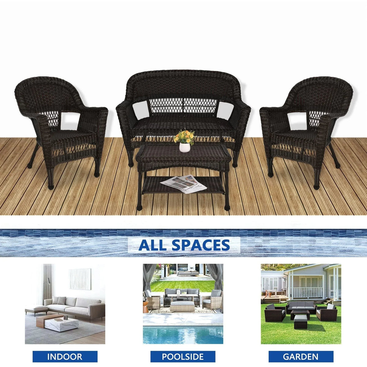4-teiliges Sitzgruppen-Set aus Korbgeflecht für die Terrasse