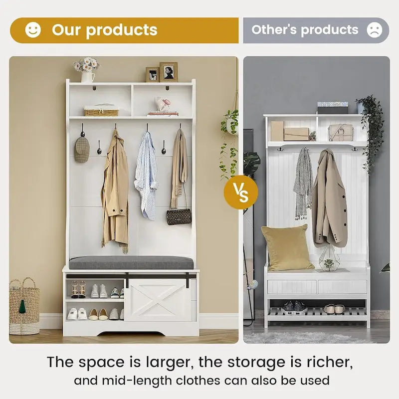 Hall Tree With Bench And Shoe Storage Coat Rack Barn Door